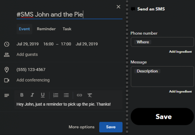 IFTTT SMS kalendára Google Kalendár