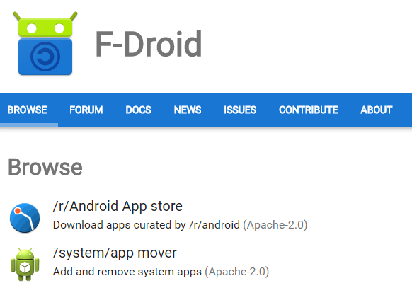 2 Alternatívne online trhoviská pre Android aplikácie fdroid