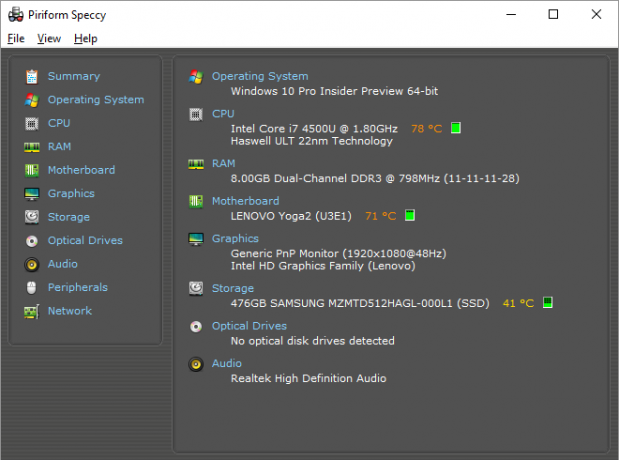 Toto je snímanie obrazovky jedného z najlepších programov Windows. Volá sa Piriform Speccy