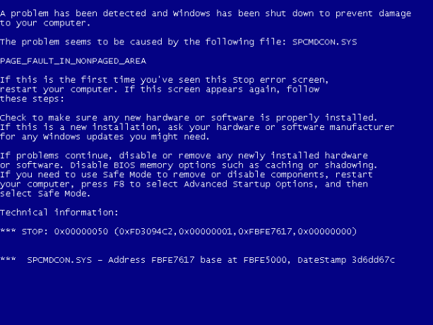 Stará modrá obrazovka systému Windows
