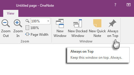 Microsoft OneNote - rýchla poznámka hore