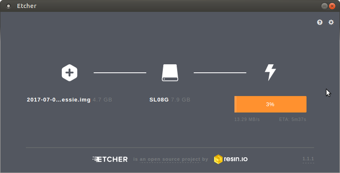 linux malinový pi nastavenie etcher kompletný