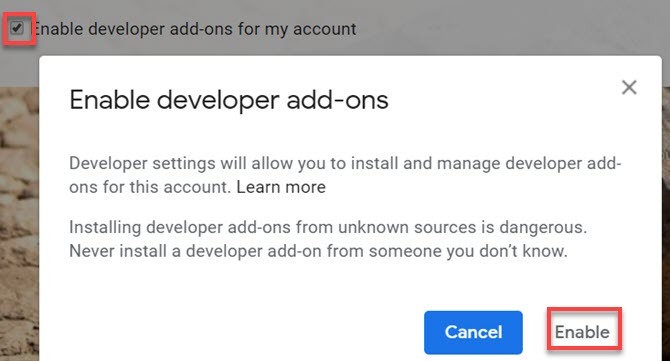 povoliť doplnky pre vývojárov gmail