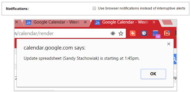 google prerušujúce upozornenia kalendára Google Chrome