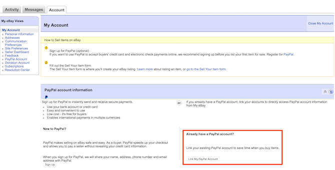 Ako prepojiť PayPal s eBay Link Paypal eBay 1