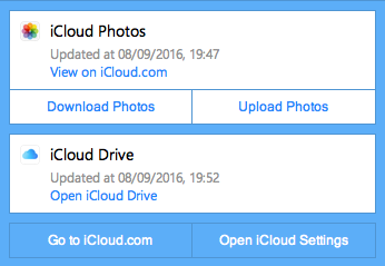 Screenshot stavu ovládacieho panela iCloud