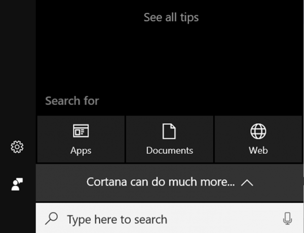 Cortana na hlavnej obrazovke PC