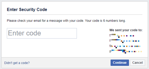 Zadajte bezpečnostný kód Facebook, ktorý ste dostali v e-maile.
