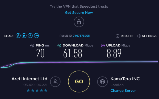 Na otestovanie rýchlosti vašej siete VPN použite speedtest.net