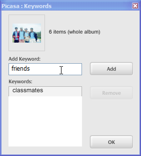 Picasa - kľúčové slová pre fotografie