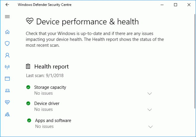 Výkon a zdravie zariadenia Windows Defender