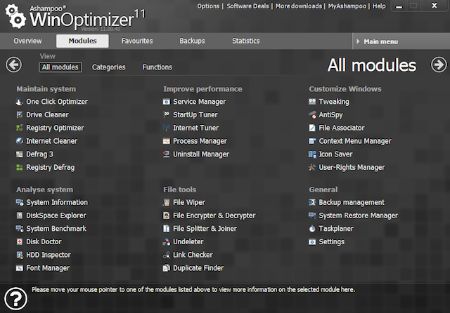 WinOptimizer moduly