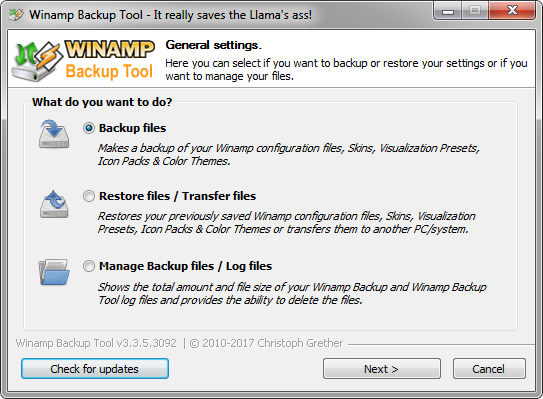 Ako ľahko zálohovať váš Winamp Configuration Winamp Backup Tool