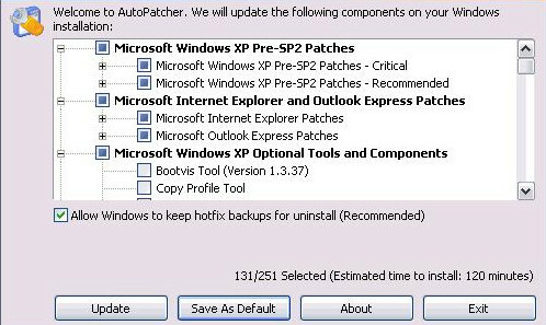 Screenshot aplikácie Windows AutoPatcher