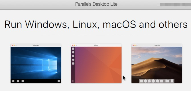 Úvodná obrazovka v aplikácii Parallels Desktop Lite v systéme MacOS