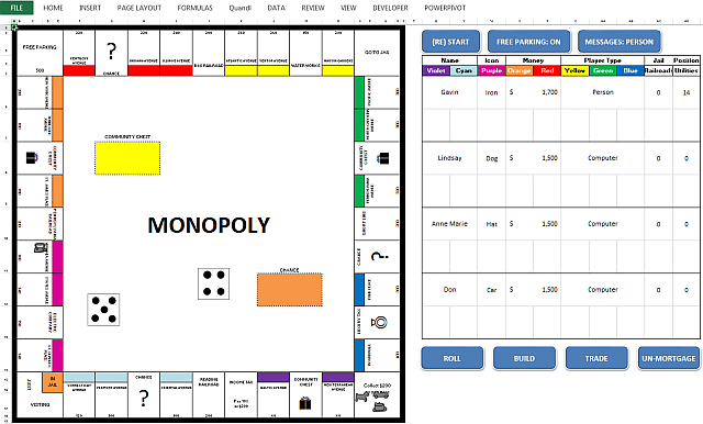 Monopolná hra Microsoft Excel