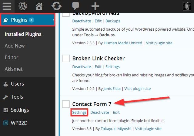 2 Kontaktný formulár 7 - Doplnky WordPress - Odkaz na nastavenie
