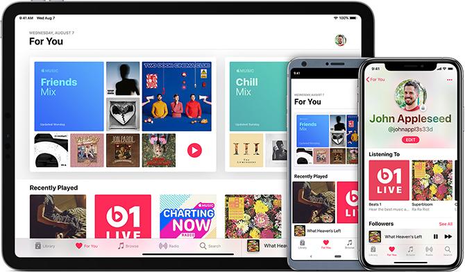 Obrázok predplatného služby Apple Music na rôznych zariadeniach