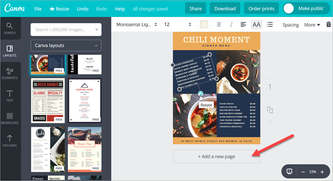 canva menu