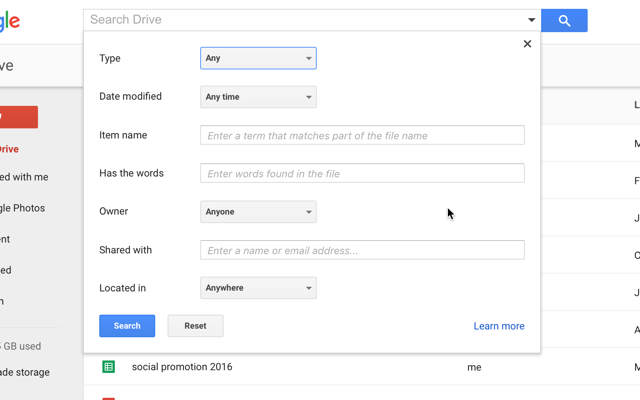 google-drive-pokročilé vyhľadávanie